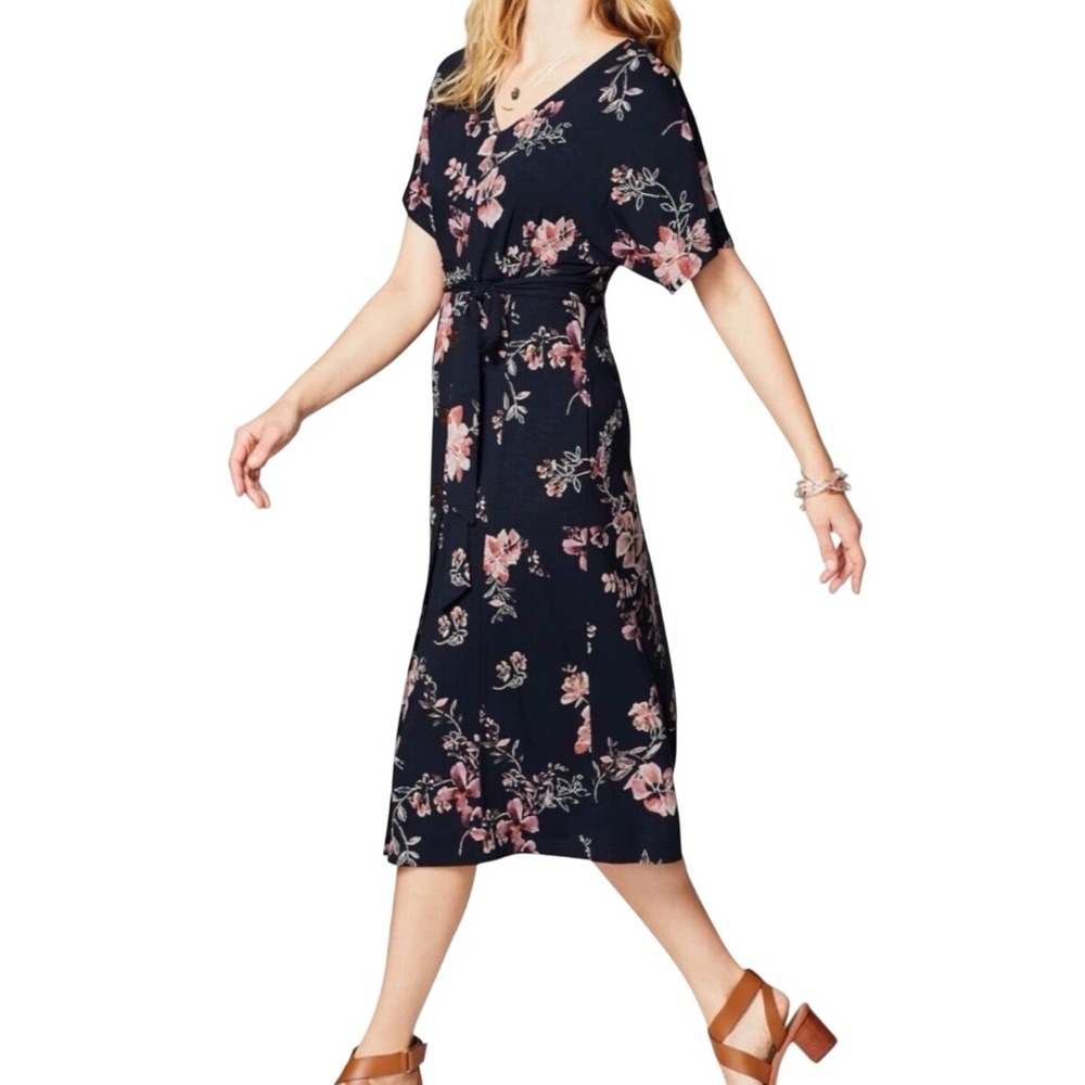 J.Jill Botanical Bunches Navy Floral V-Neck Dolman Sleeve Midi Dress XL
